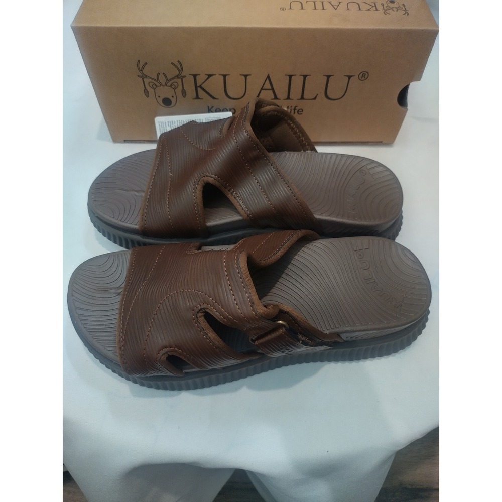 KuaiLu Womens Slides Sandals Brown Comfort Buckle KW9Y6 US 8 EU 38.5 - Picture 2 of 7